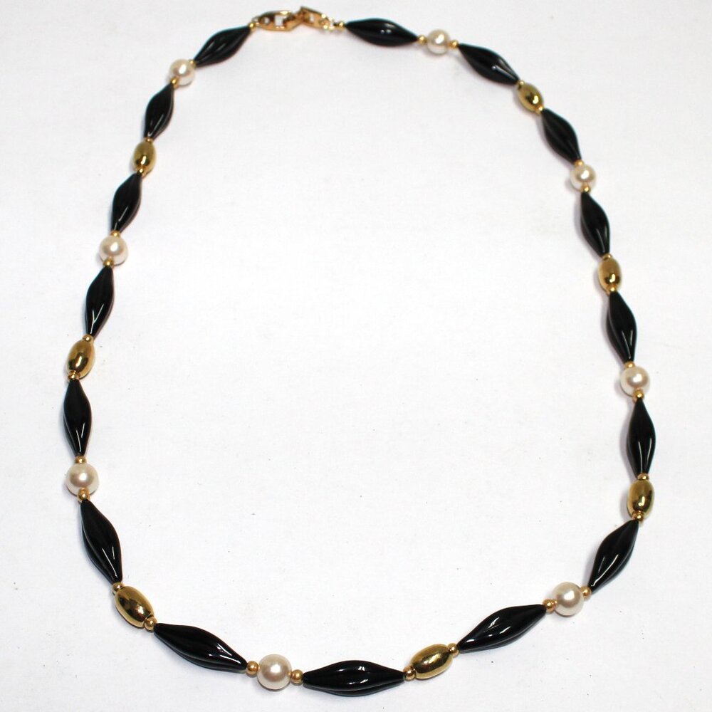 Older Napier Black Gold & Imitation Pearl Fashion Necklace